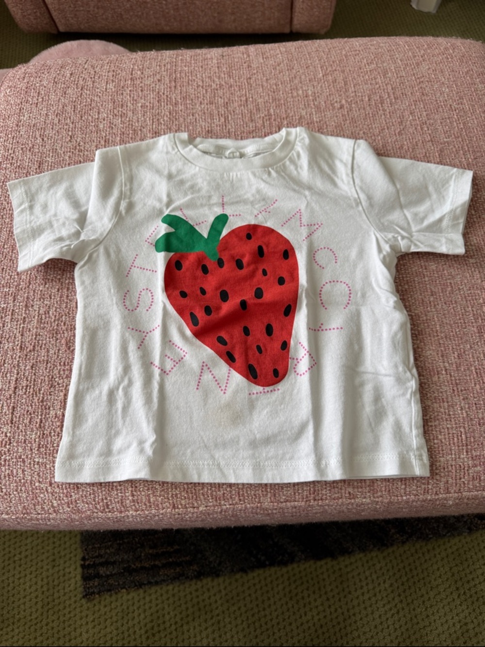Stella McCartney White Tee with Red Strawberry Graphic